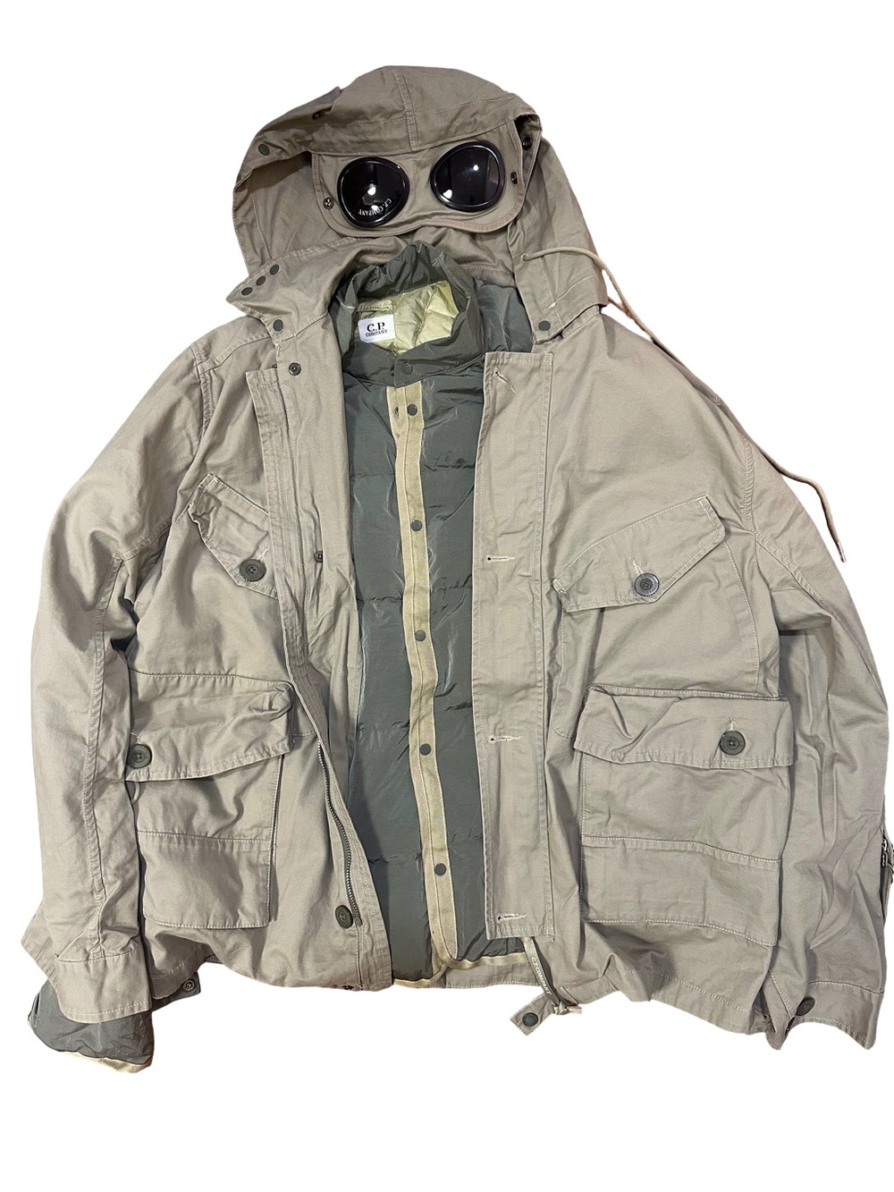 C.P. Company Men’s Field Jacket with Goggle Hood in Khaki and Olive